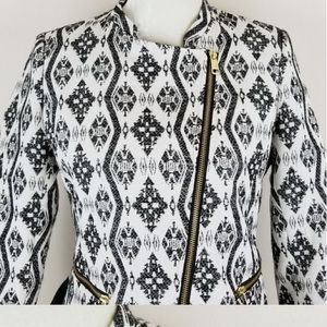 Fringe hem tribal print Moto Jacket